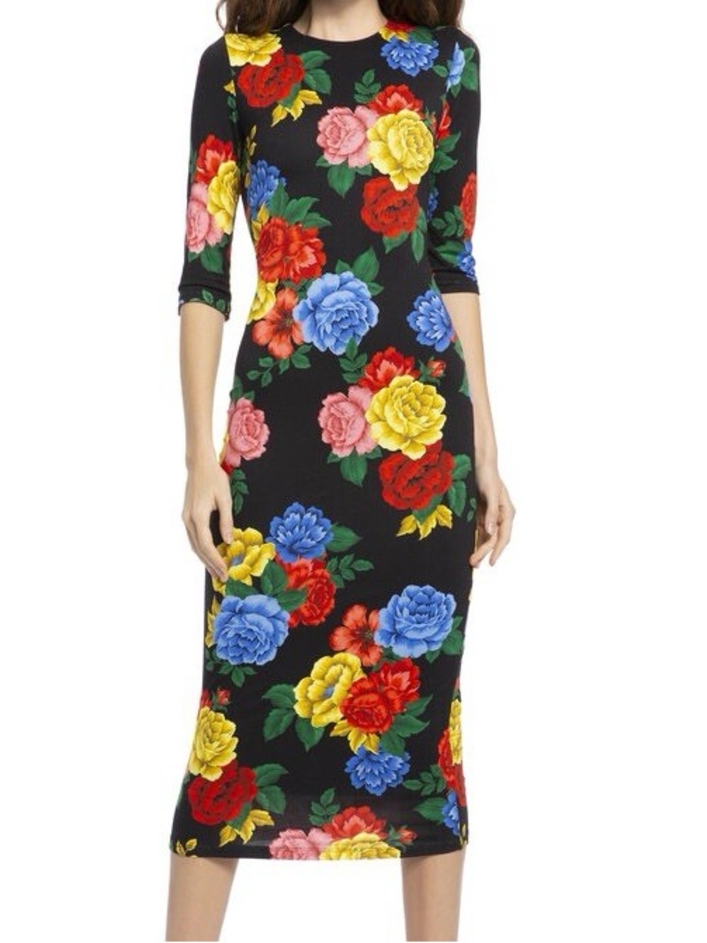 Alice + Olivia Black Maxi Dress with Bold Floral Print